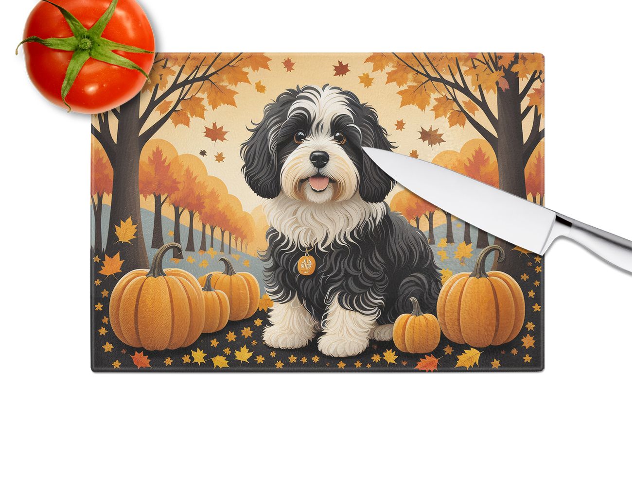 NEW Havanese Fall Glass Cutting Board Decorative Tempered Glass Kitchen Cutting and Serving Board Large Size Chopping Board