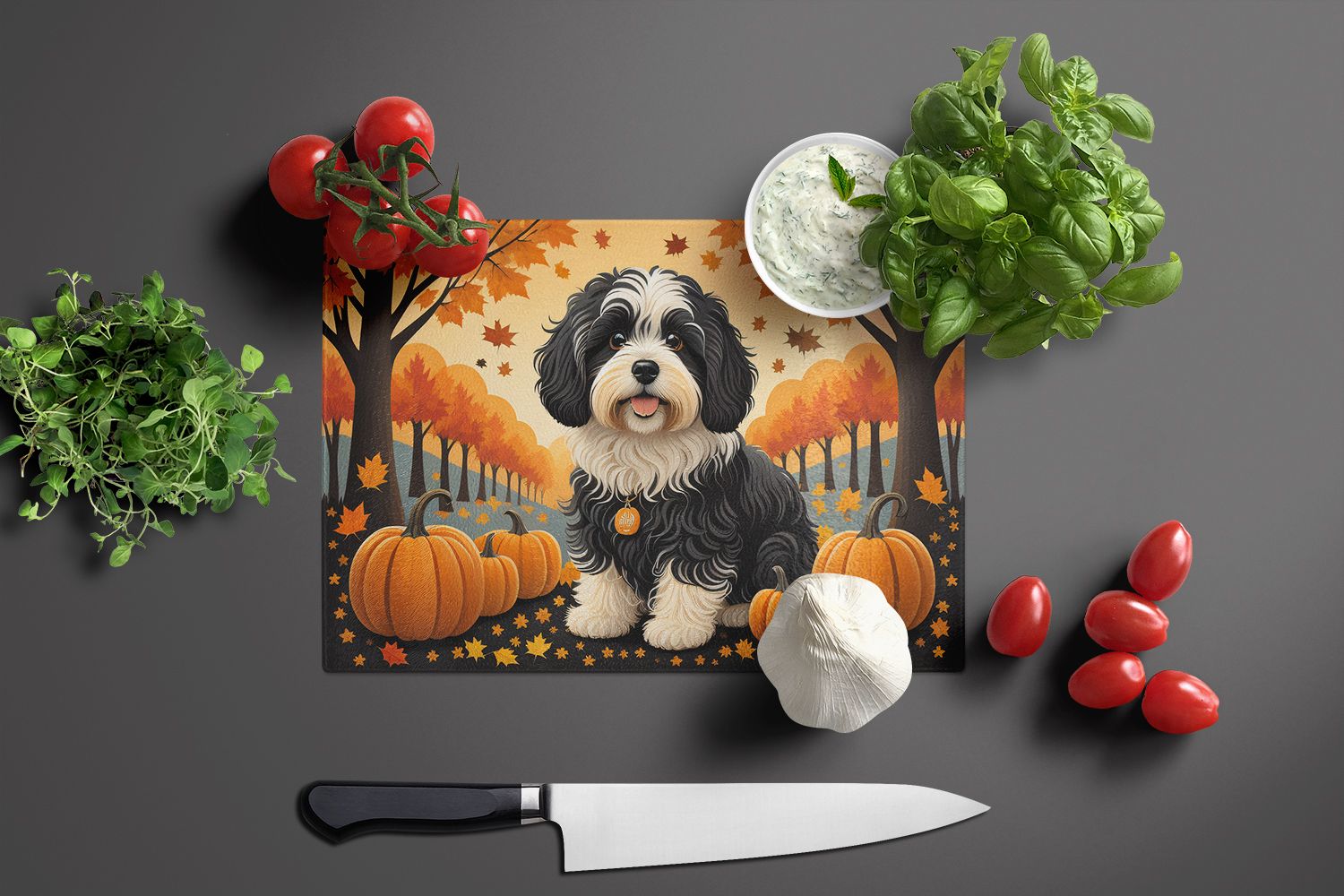 NEW Havanese Fall Glass Cutting Board Decorative Tempered Glass Kitchen Cutting and Serving Board Large Size Chopping Board