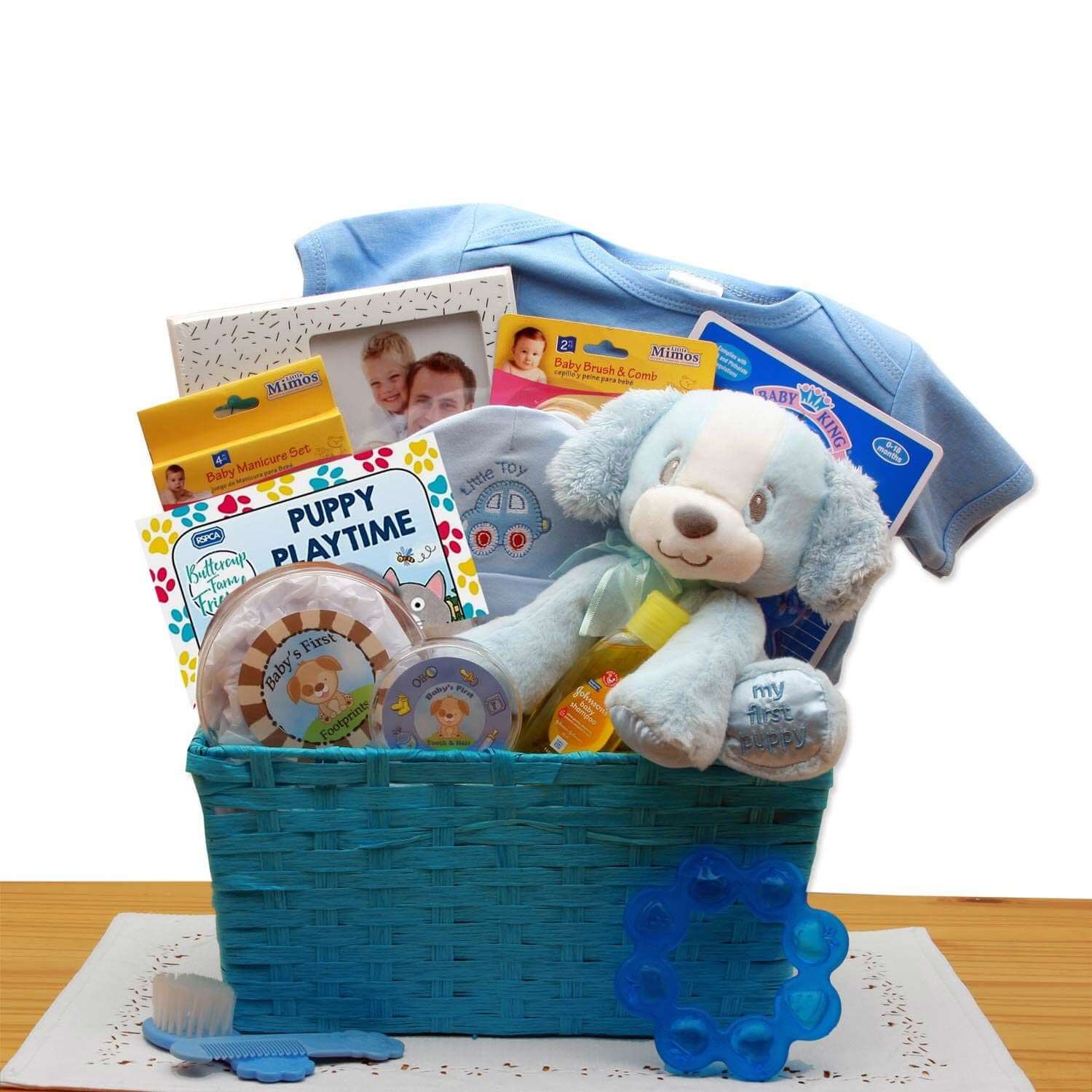 Puppy Love New Baby Gift Basket - Blue