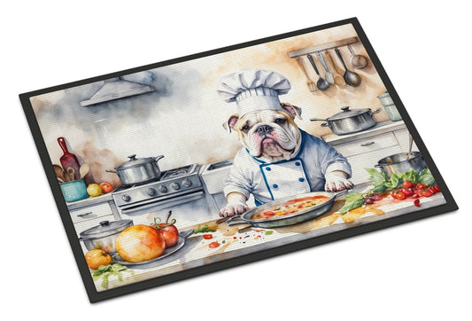 English Bulldog The Chef Doormat Front Door Mat Indoor Outdoor Rugs for Entryway, Non Slip Washable Low Pile, 24H X 36W