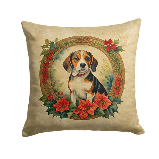 Beagle Christmas Flowers Throw Pillow Machine Washable, Indoor Outdoor Decorative Pillow for Couch, Bed or Patio, 18Hx18W