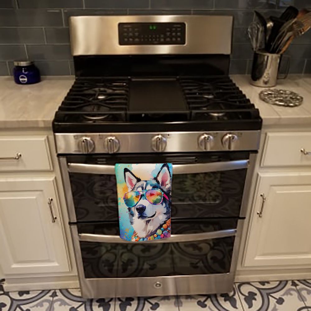 Siberian Husky Hippie Dawg Kitchen Towel Dish Cloths Guest Hand Towel Decorative Bathroom Towel for Face,Tea, Dishcloth, Kitchen and Bath