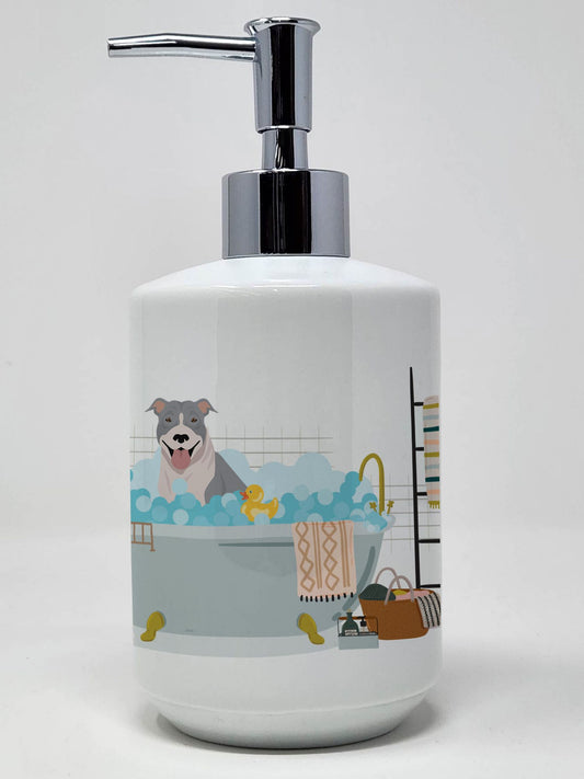 NEW Blue and White Pit Bull Terrier Ceramic Soap Dispenser Hand Soap Dispenser Pump Bottles for Bathroom Kitchen, Empty Refillable Liquid Soap Container