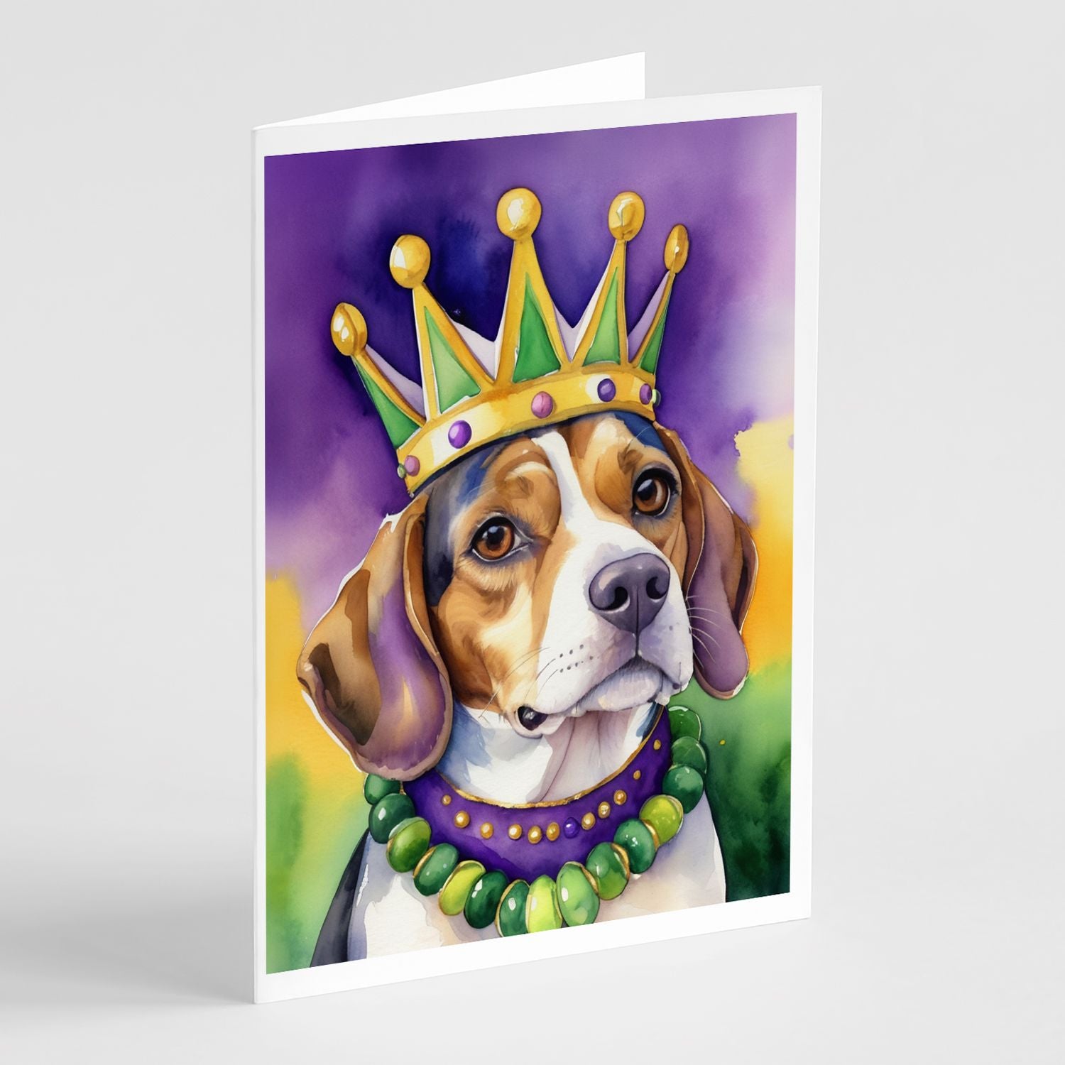 Beagle King of Mardi Gras Greeting Cards Pack of 8 Blank Cards with Envelopes Whimsical A7 Size 5x7 Blank Note Cards