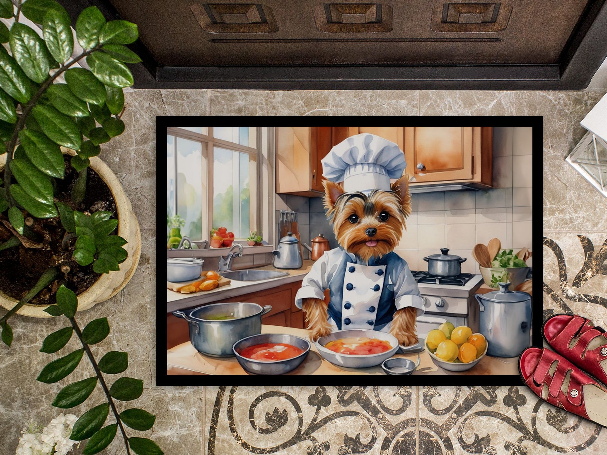 NEW Yorkie Yorkshire Terrier The Chef Doormat Front Door Mat Indoor Outdoor Rugs for Entryway, Non Slip Washable Low Pile, 18H X 27W