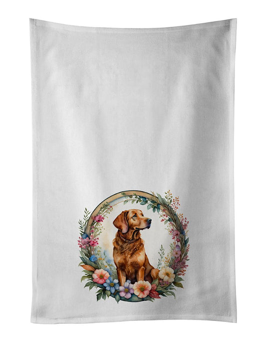 Chesapeake Bay Retriever and Flowers Kitchen Towel Set of 2 White Dish Towels Decorative Bathroom Hand towel for Hand, Face, Hair, Yoga, Tea, Dishcloth, 19 X 28", White