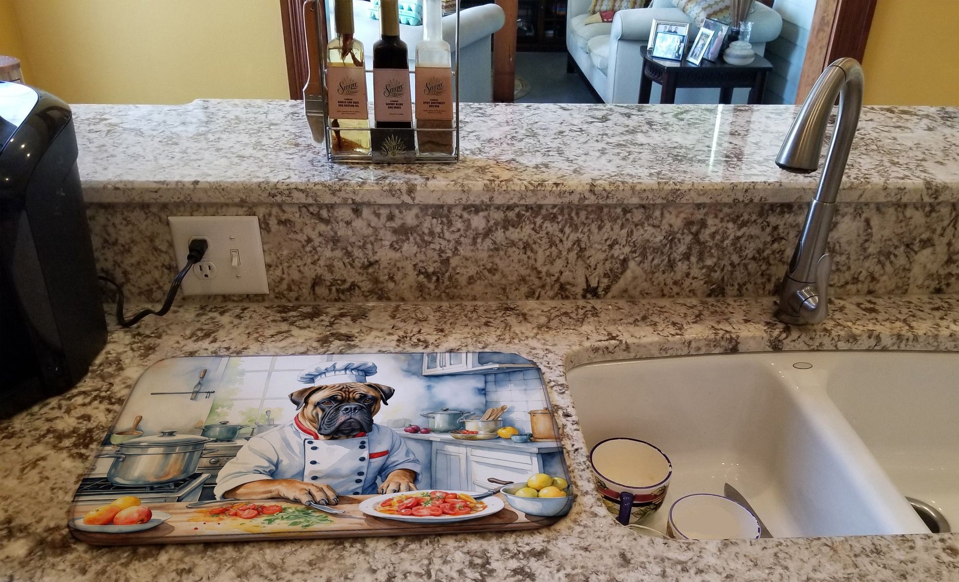 Bullmastiff The Chef Dish Drying Mat Absorbent Dish Drying Mat Pad for Kitchen Counter Dish Drainer Mat for Countertop, 14 x 21", Multicolor