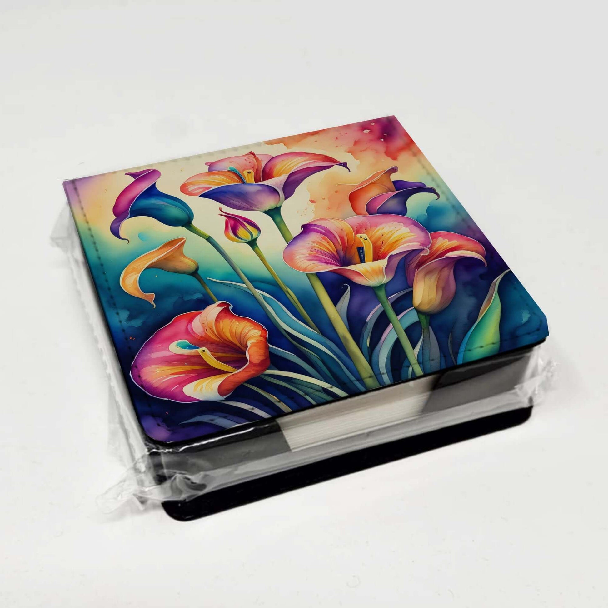 Colorful Calla Lilies PU Leather Note Paper Holder with Artist-Designed Cover, Desk Accessory, Office Gift