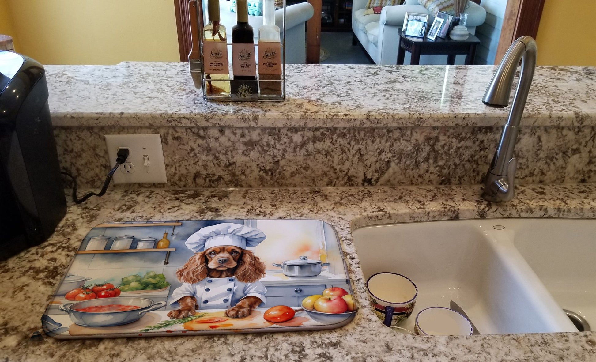 Cocker Spaniel The Chef Dish Drying Mat Absorbent Dish Drying Mat Pad for Kitchen Counter Dish Drainer Mat for Countertop, 14 x 21", Multicolor