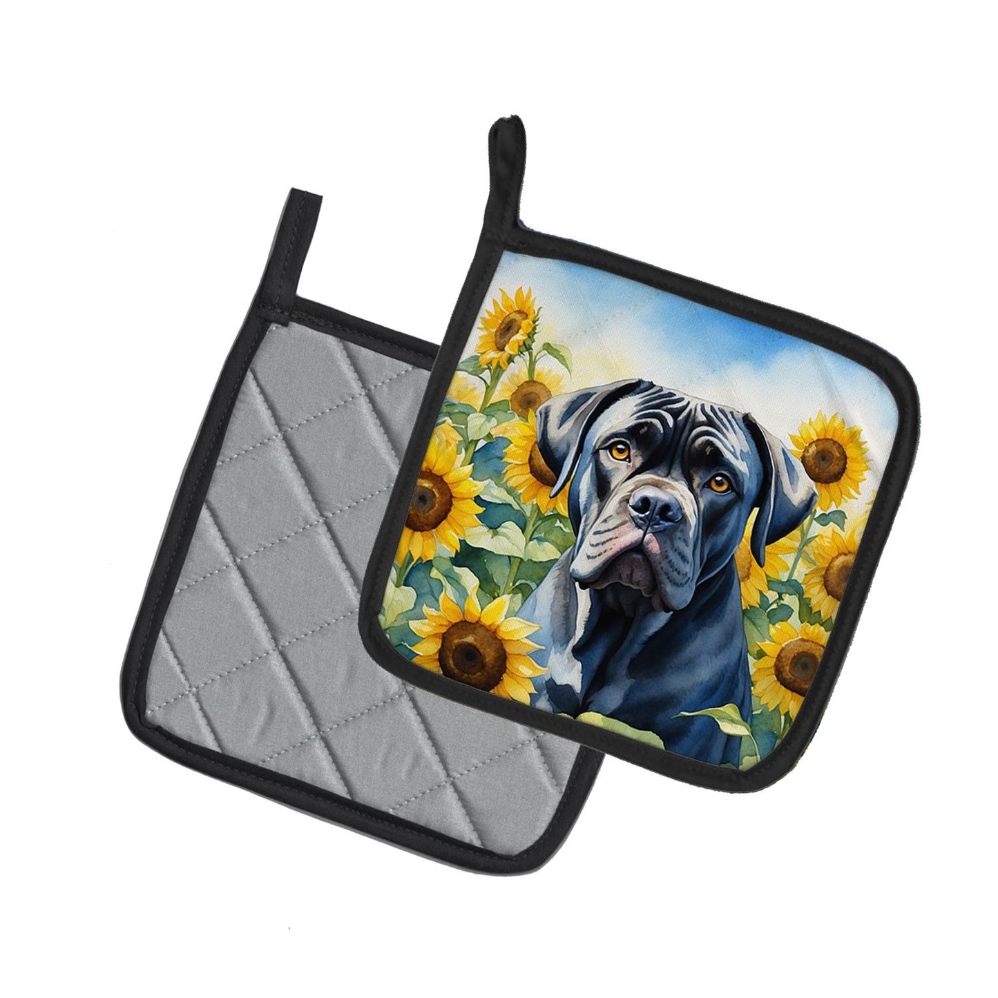 Cane Corso in Sunflowers Pair of Pot Holders Kitchen Heat Resistant Pot Holders Sets Oven Hot Pads for Cooking Baking BBQ, 7 1/2 x 7 1/2