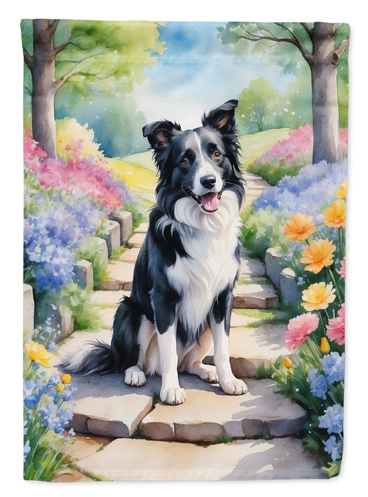 Border Collie Spring Path Garden Flag Mailbox Flag Decorative Yard Flag Banner Outside Patio Artwork Yard Flower Beds, Garden Size, Multicolor