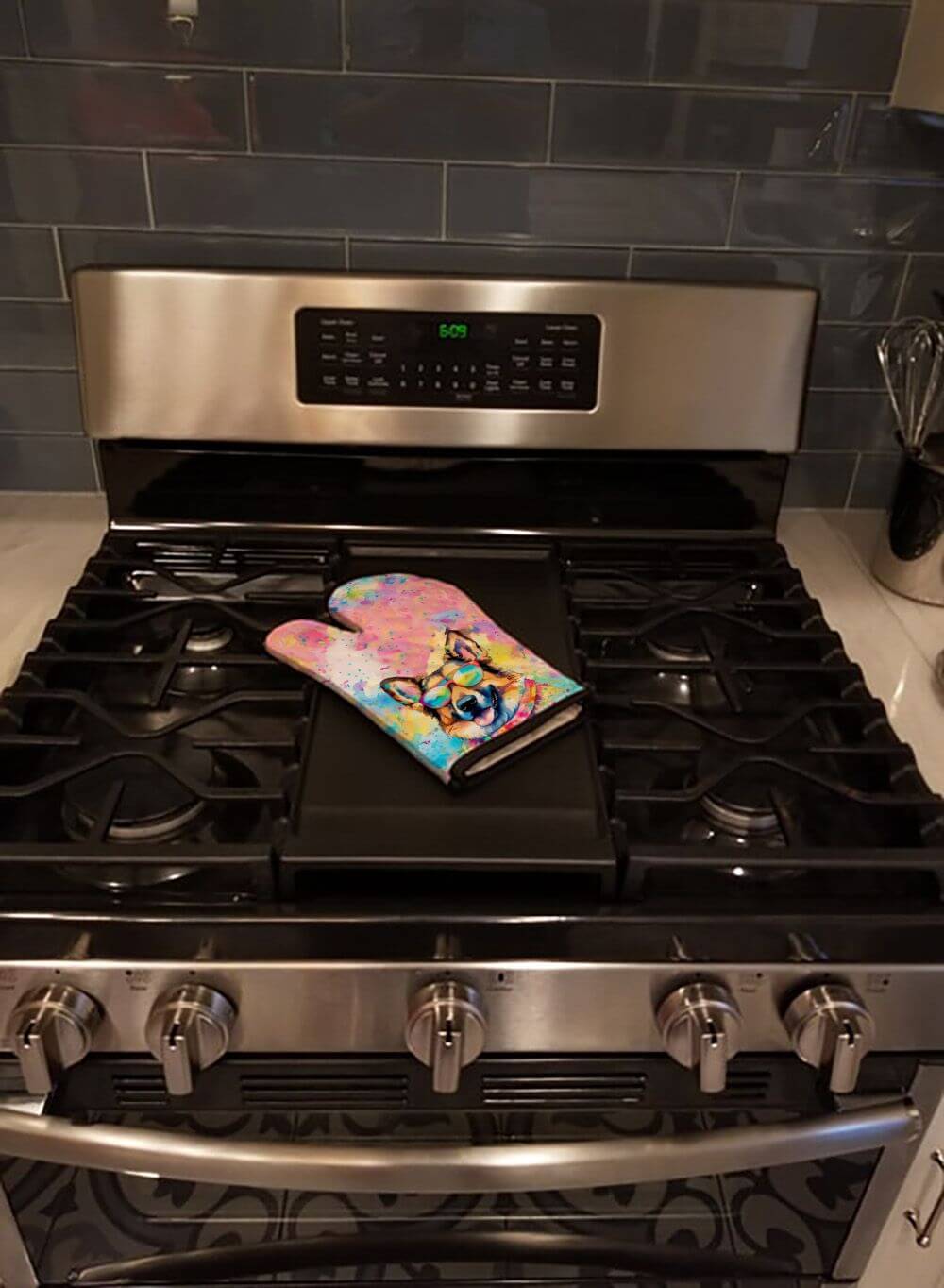 German Shepherd Hippie Dawg Oven Mitt Heat Resistant Thick Oven Mitt for Hot Pans and Oven, Kitchen Mitt Protect Hands, Cooking Baking Glove