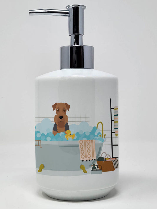 Grizzle and Tan Airedale Terrier Ceramic Soap Dispenser Hand Soap Dispenser Pump Bottles for Bathroom Kitchen, Empty Refillable Liquid Soap Container