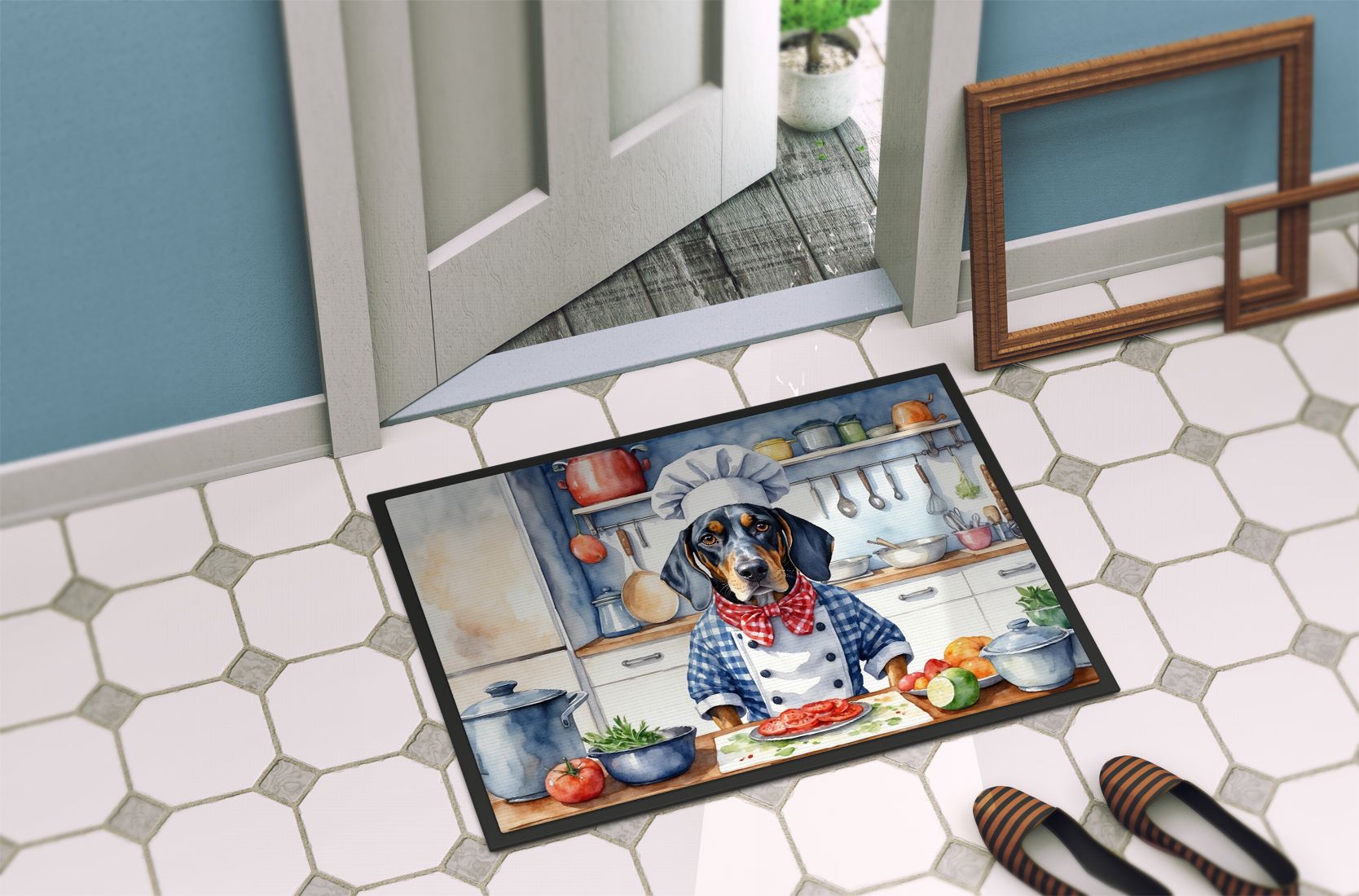 Bluetick Coonhound The Chef Doormat Front Door Mat Indoor Outdoor Rugs for Entryway, Non Slip Washable Low Pile, 24H X 36W