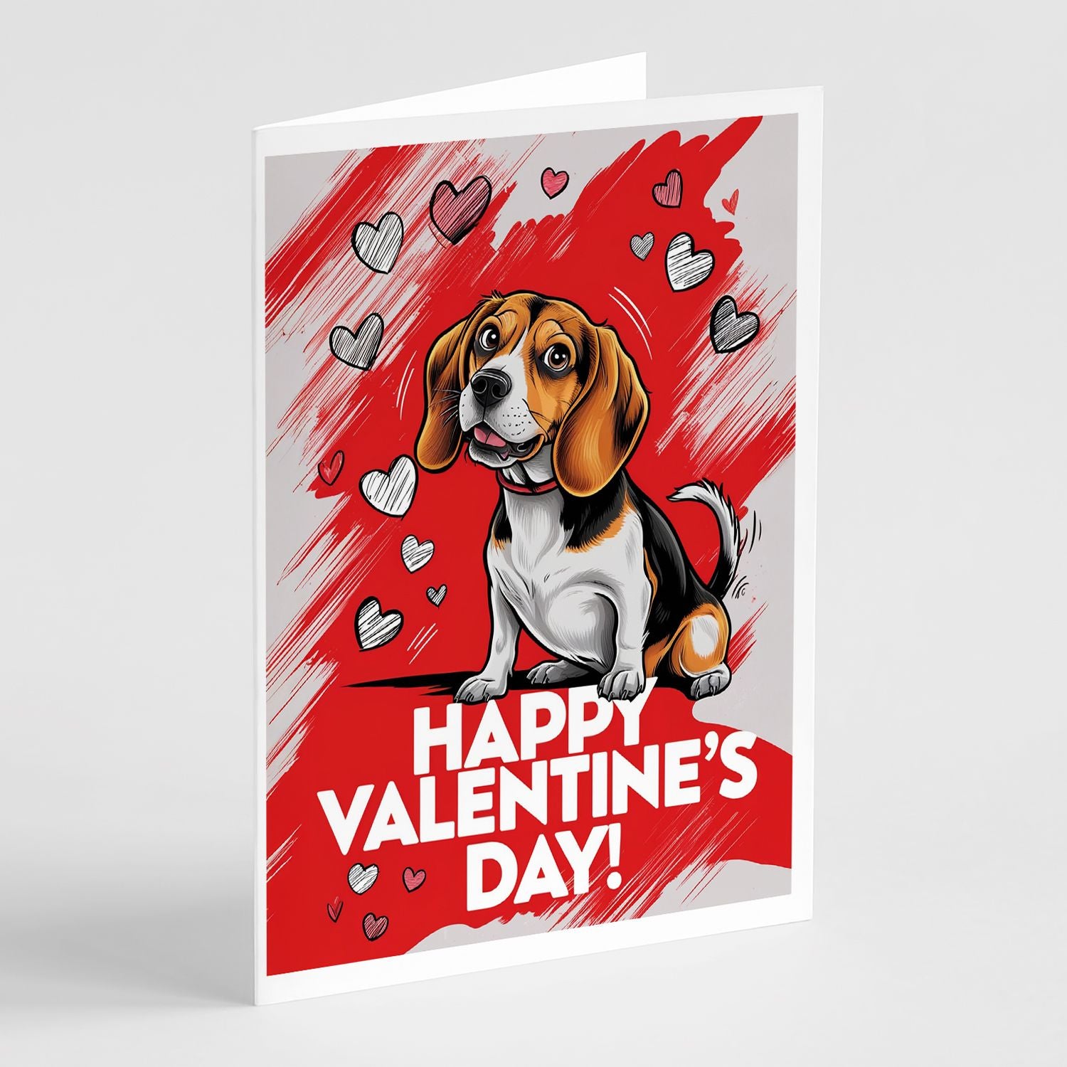 Beagle Happy Valentine's Day Greeting Cards Pack of 8 Blank Cards with Envelopes Whimsical A7 Size 5x7 Blank Note Cards