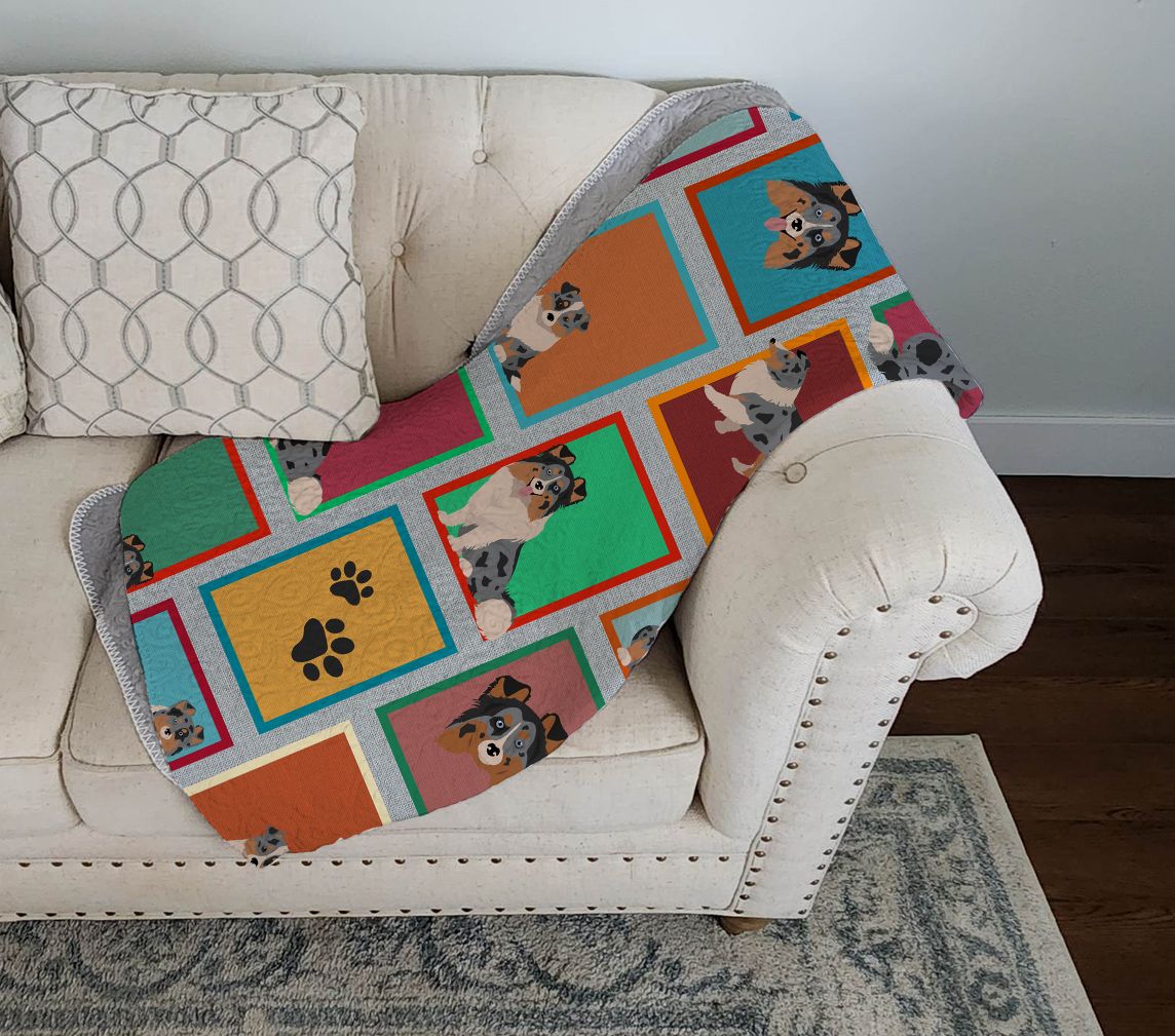 Lots of Blue Merle Sheltie Quilted Blanket 50x60 Artwork Pattern Quilted Throw Blanket for Bed, Couch, Sofa, Soft and Lightweight