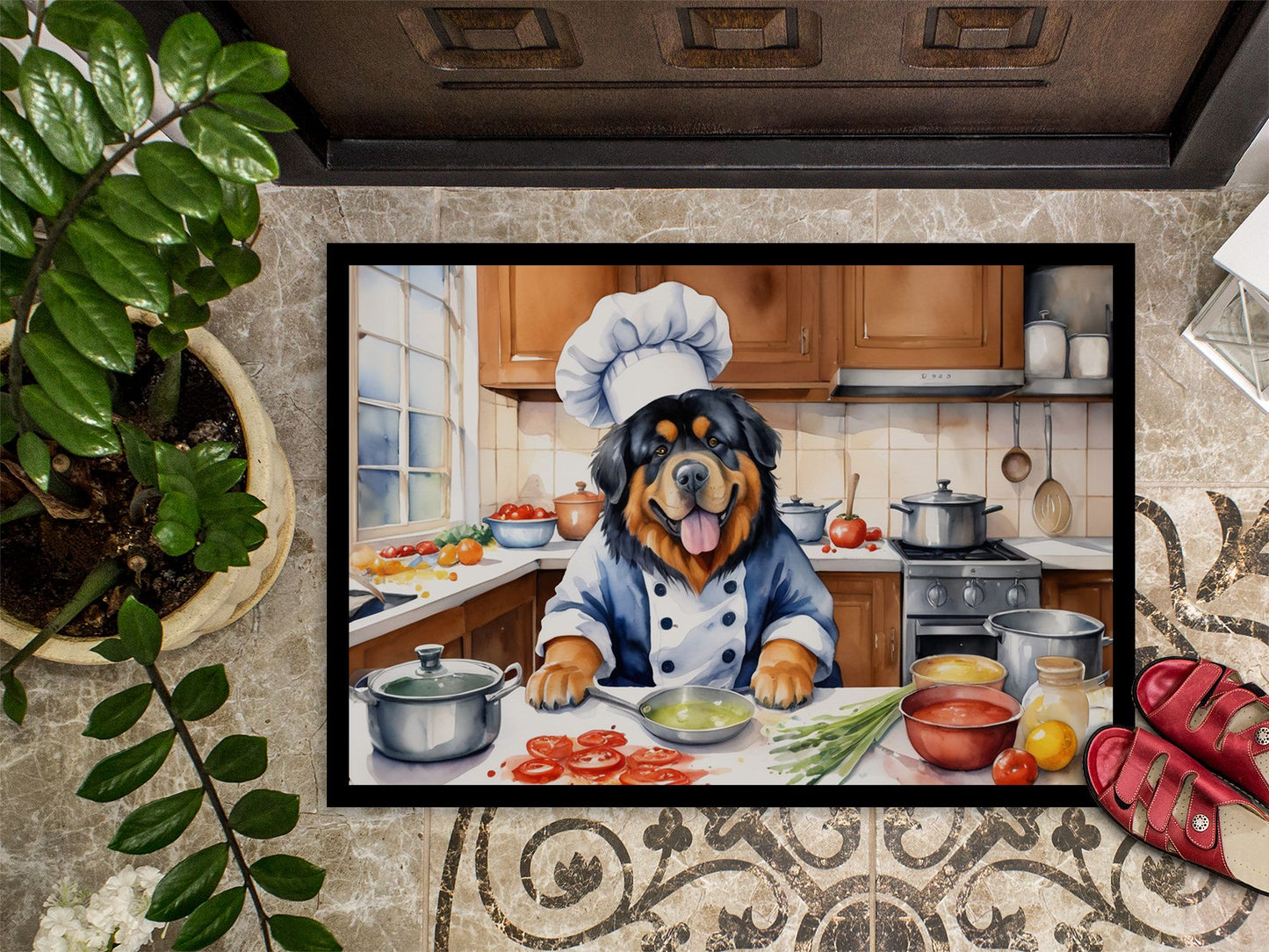 NEW Tibetan Mastiff The Chef Doormat Front Door Mat Indoor Outdoor Rugs for Entryway, Non Slip Washable Low Pile, 18H X 27W