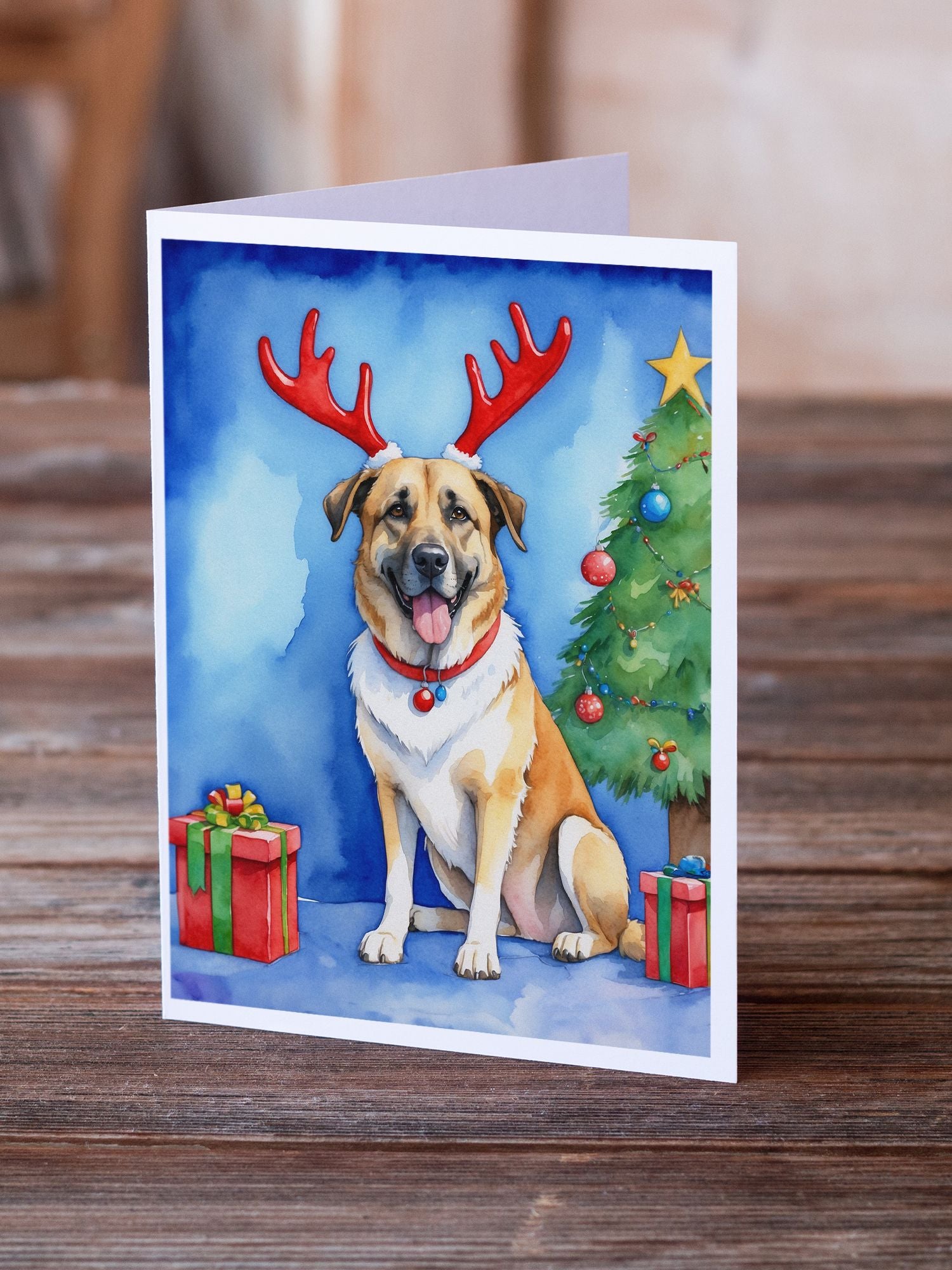 Anatolian Shepherd Dog Christmas Reindeer Greeting Cards Pack of 8 Blank Cards with Envelopes Whimsical A7 Size 5x7 Blank Note Cards
