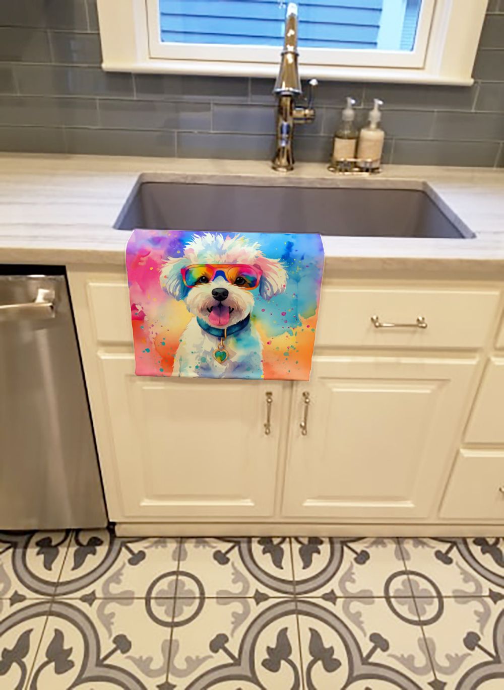 Bichon Frise Hippie Dawg Kitchen Towel Dish Cloths Guest Hand Towel Decorative Bathroom Towel for Face,Tea, Dishcloth, Kitchen and Bath