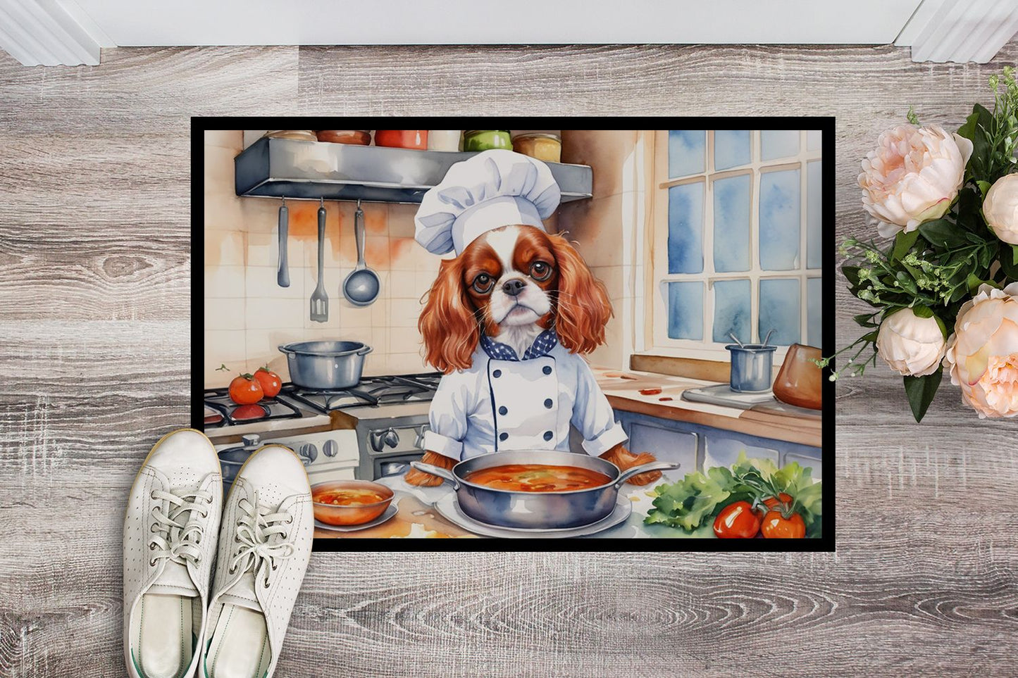 Cavalier Spaniel The Chef Doormat Front Door Mat Indoor Outdoor Rugs for Entryway, Non Slip Washable Low Pile, 24H X 36W