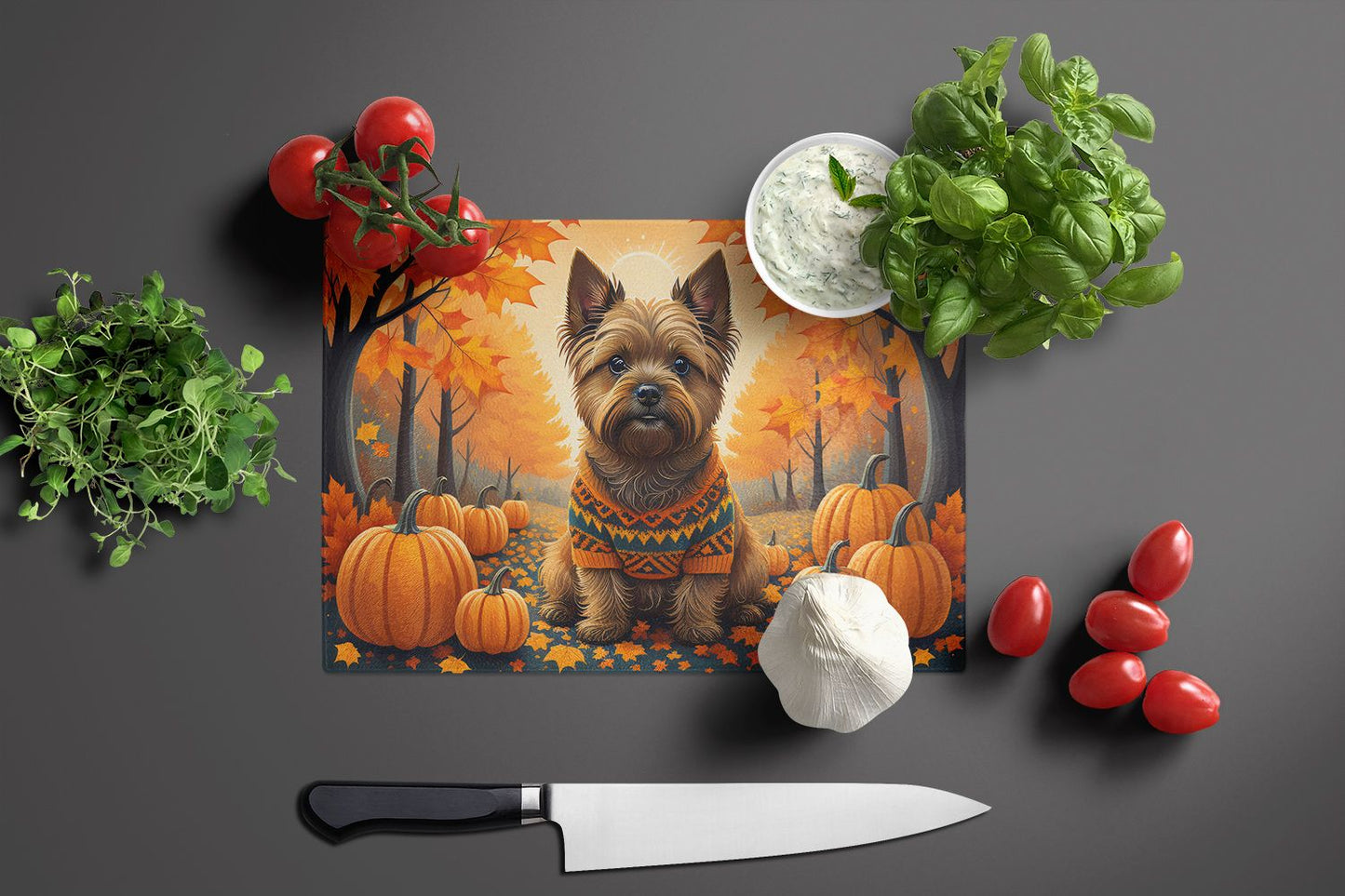 NEW Cairn Terrier Fall Glass Cutting Board Decorative Tempered Glass Kitchen Cutting and Serving Board Large Size Chopping Board