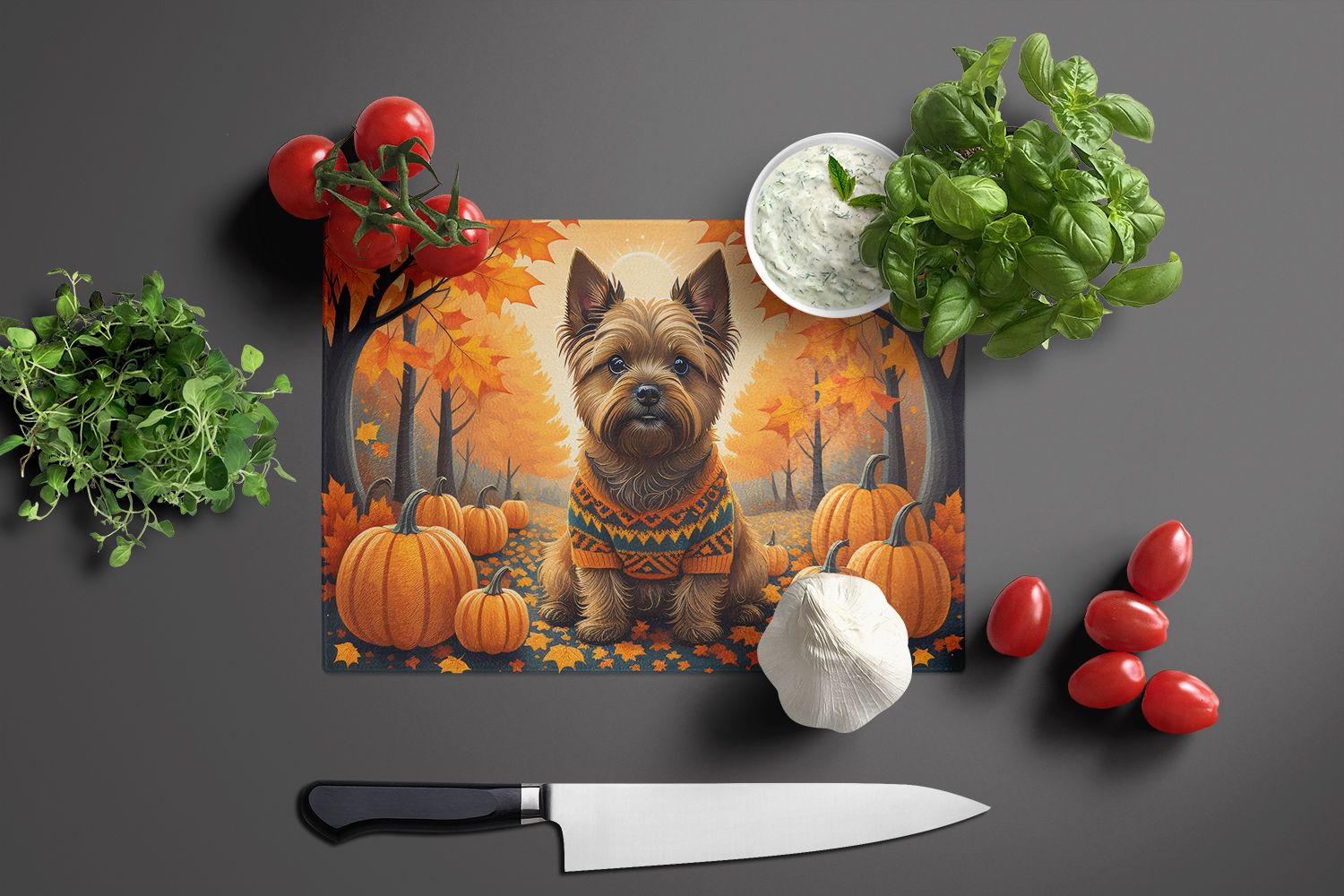 NEW Cairn Terrier Fall Glass Cutting Board Decorative Tempered Glass Kitchen Cutting and Serving Board Large Size Chopping Board