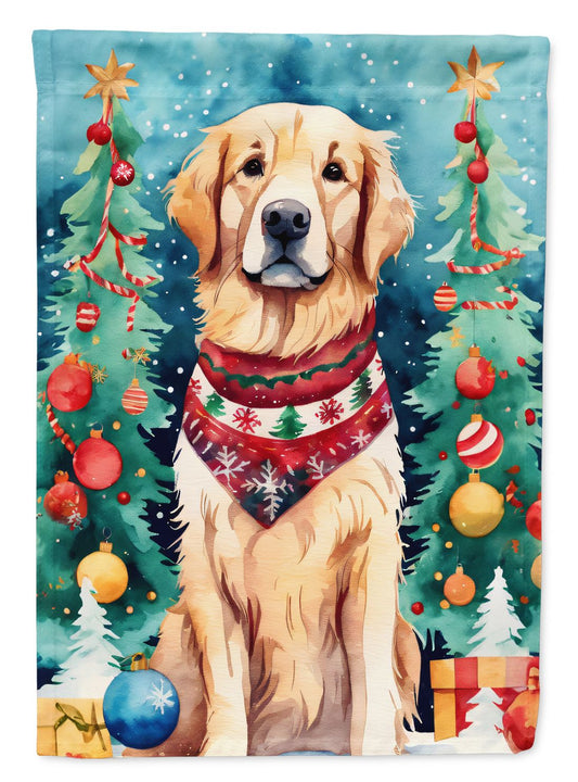 Golden Retriever Christmas House Flag Large Porch Sleeve Pole Decorative Outside Yard Banner Artwork Wall Hanging, Polyester, House Size, Multicolor