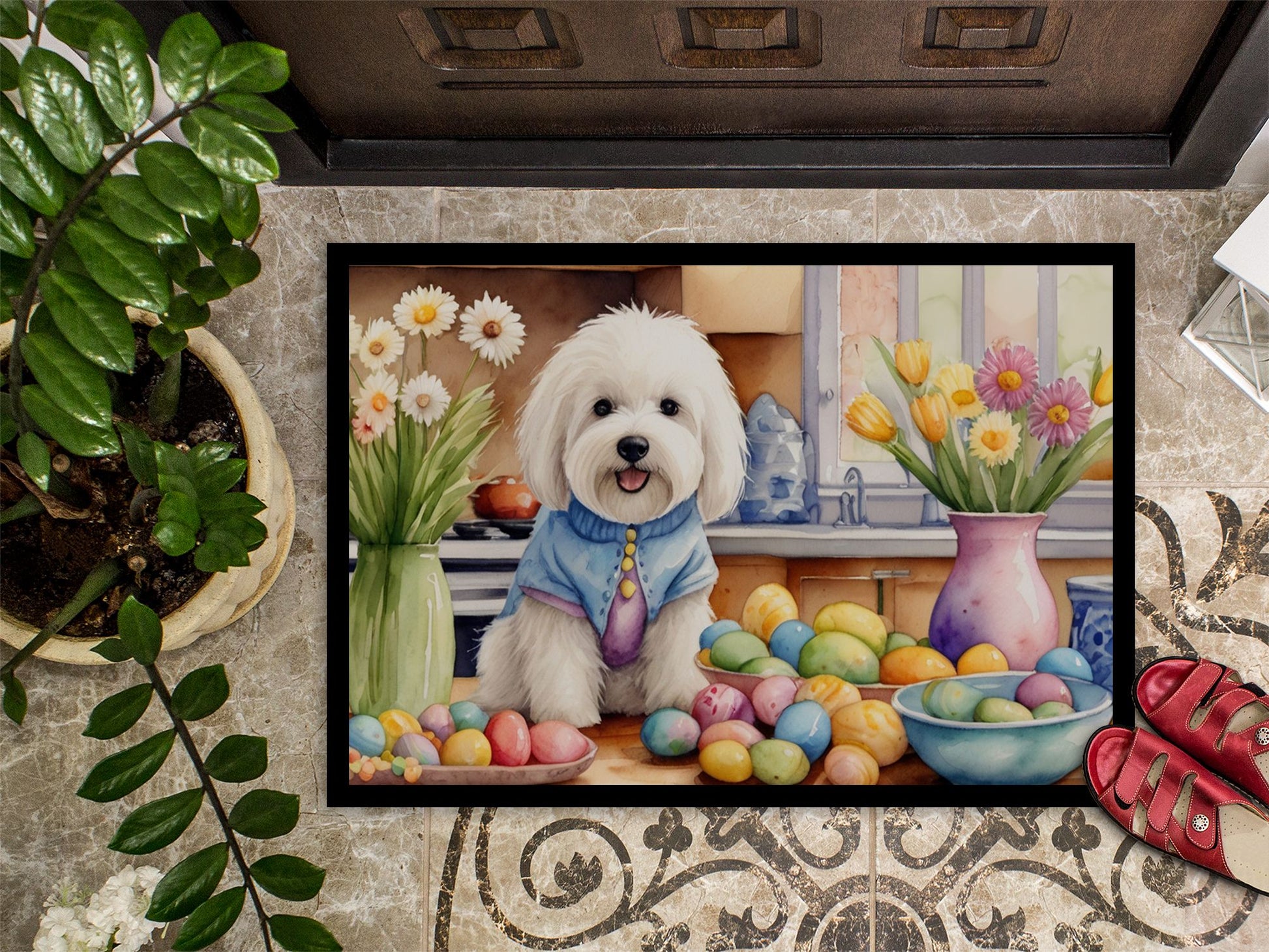 NEW Decorating Easter Coton de Tulear Doormat Front Door Mat Indoor Outdoor Rugs for Entryway, Non Slip Washable Low Pile, 18H X 27W