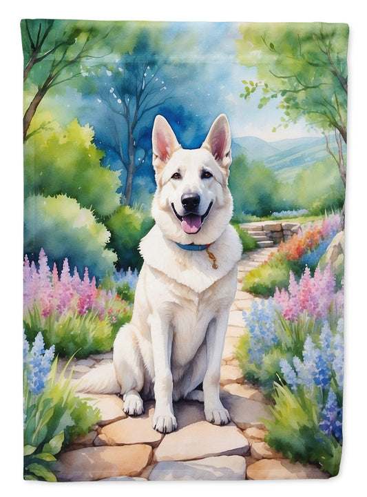 German Shepherd Spring Path House Flag Large Porch Sleeve Pole Decorative Outside Yard Banner Artwork Wall Hanging, Polyester, House Size, Multicolor