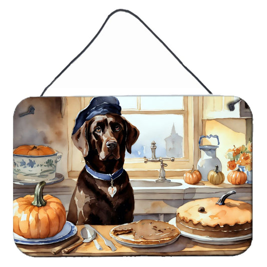 NEW Chocolate Lab Fall Kitchen Pumpkins Wall or Door Hanging Prints Aluminum Metal Sign Kitchen Wall Bar Bathroom Plaque Home Decor, 8HX12W, Multicolor