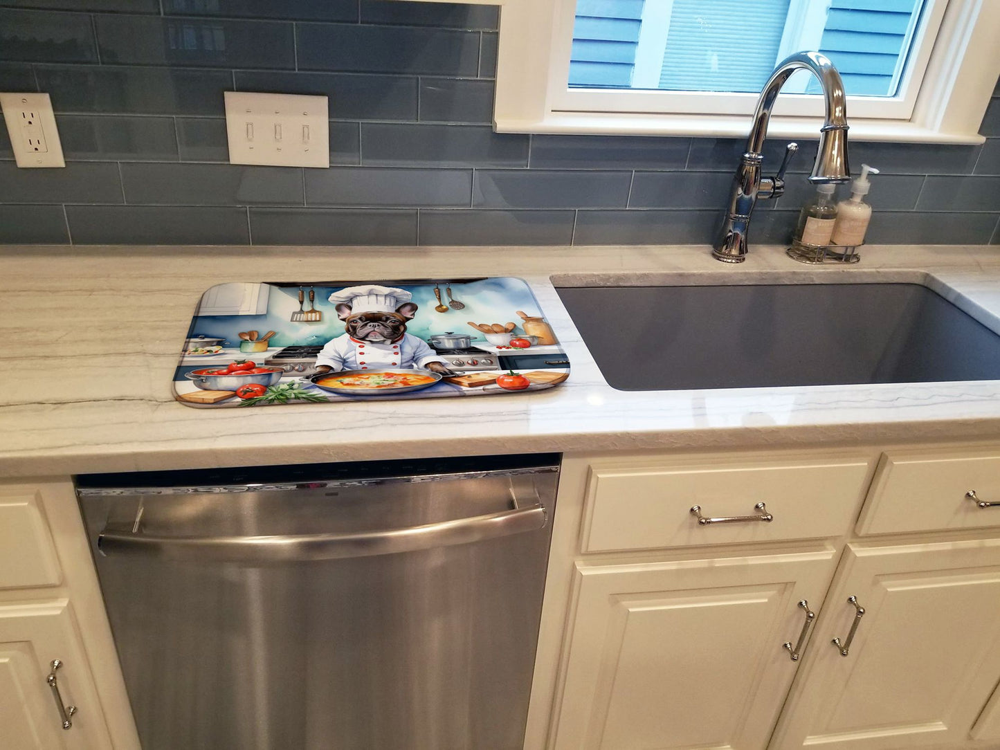 French Bulldog The Chef Dish Drying Mat Absorbent Dish Drying Mat Pad for Kitchen Counter Dish Drainer Mat for Countertop, 14 x 21", Multicolor