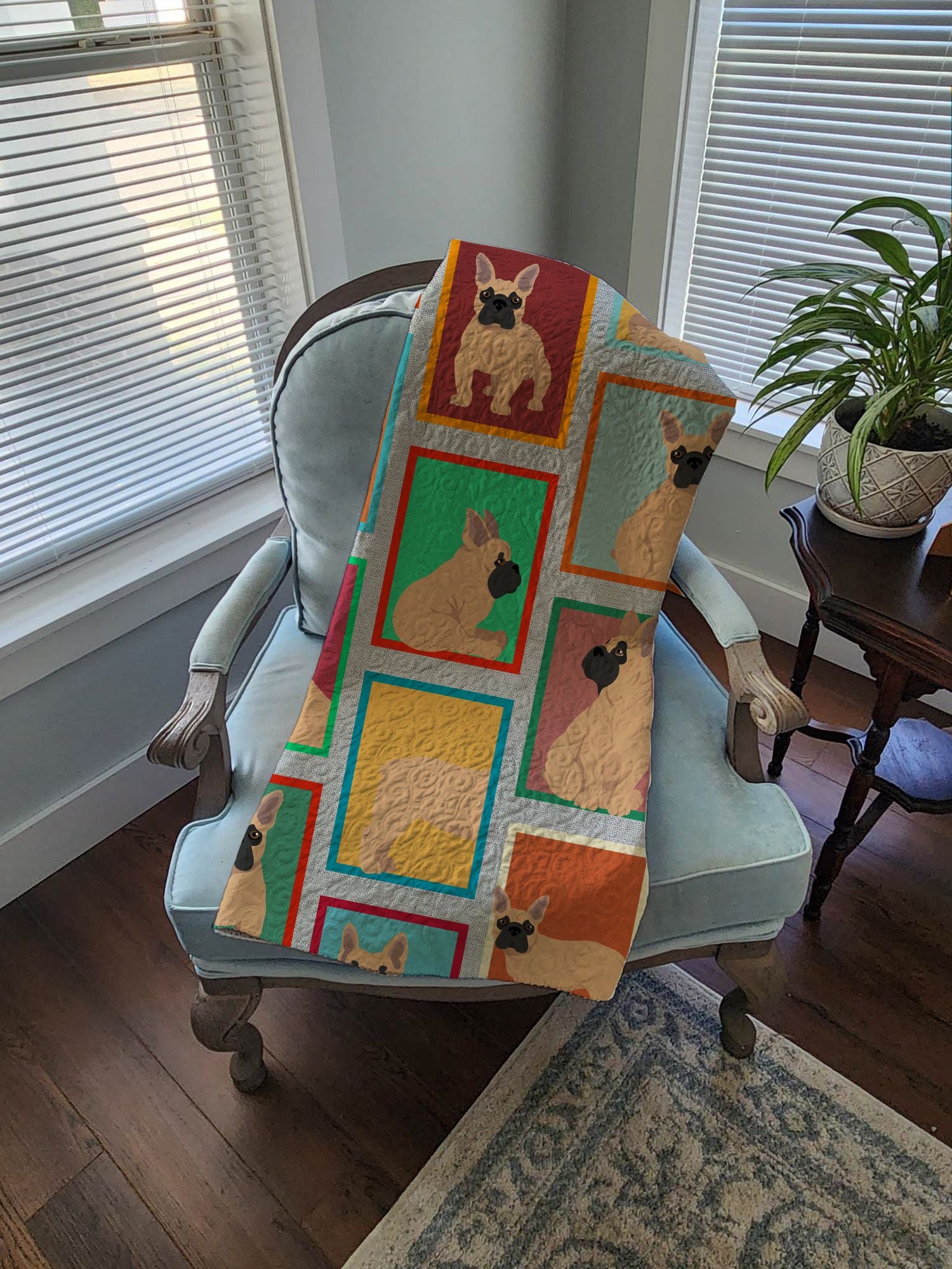 Lots of Fawn French Bulldog Quilted Blanket 50x60 Artwork Pattern Quilted Throw Blanket for Bed, Couch, Sofa, Soft and Lightweight