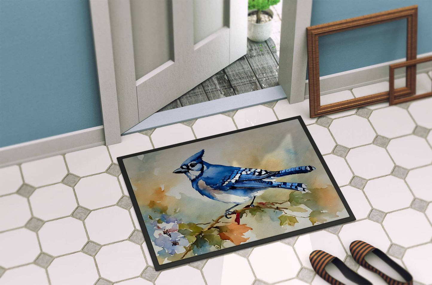 NEW Blue Jay Doormat Front Door Mat Indoor Outdoor Rugs for Entryway, Non Slip Washable Low Pile, 18H X 27W
