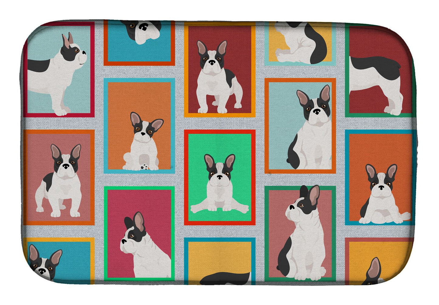 Lots of Black and White French Bulldog Dish Drying Mat Absorbent Dish Drying Mat Pad for Kitchen Counter Dish Drainer Mat for Countertop, 14 x 21", Multicolor