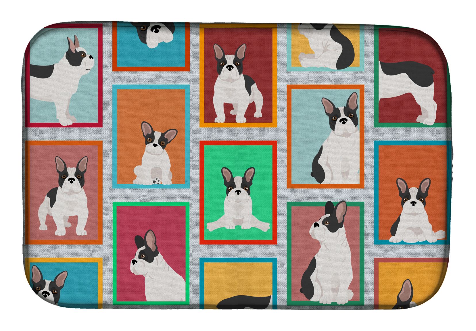 Lots of Black and White French Bulldog Dish Drying Mat Absorbent Dish Drying Mat Pad for Kitchen Counter Dish Drainer Mat for Countertop, 14 x 21", Multicolor
