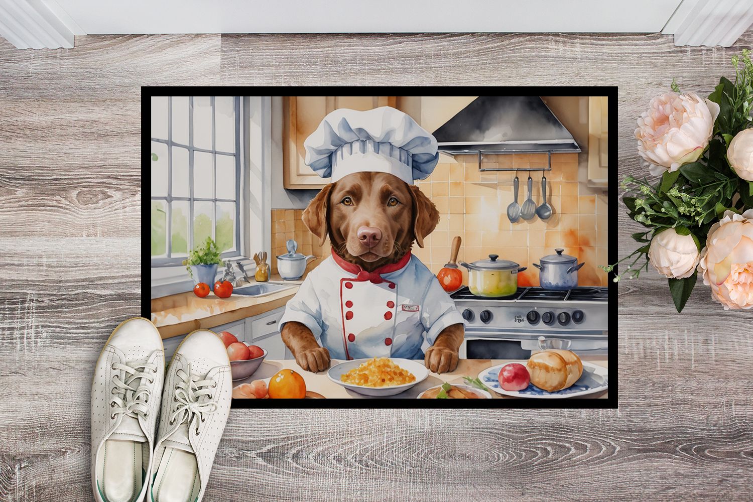 Chesapeake Bay Retriever The Chef Doormat Front Door Mat Indoor Outdoor Rugs for Entryway, Non Slip Washable Low Pile, 24H X 36W