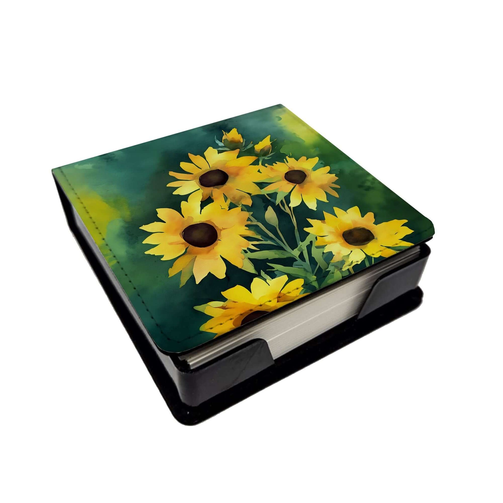Kentucky Goldenrod in Watercolor PU Leather Note Paper Holder with Artist-Designed Cover, Desk Accessory, Office Gift