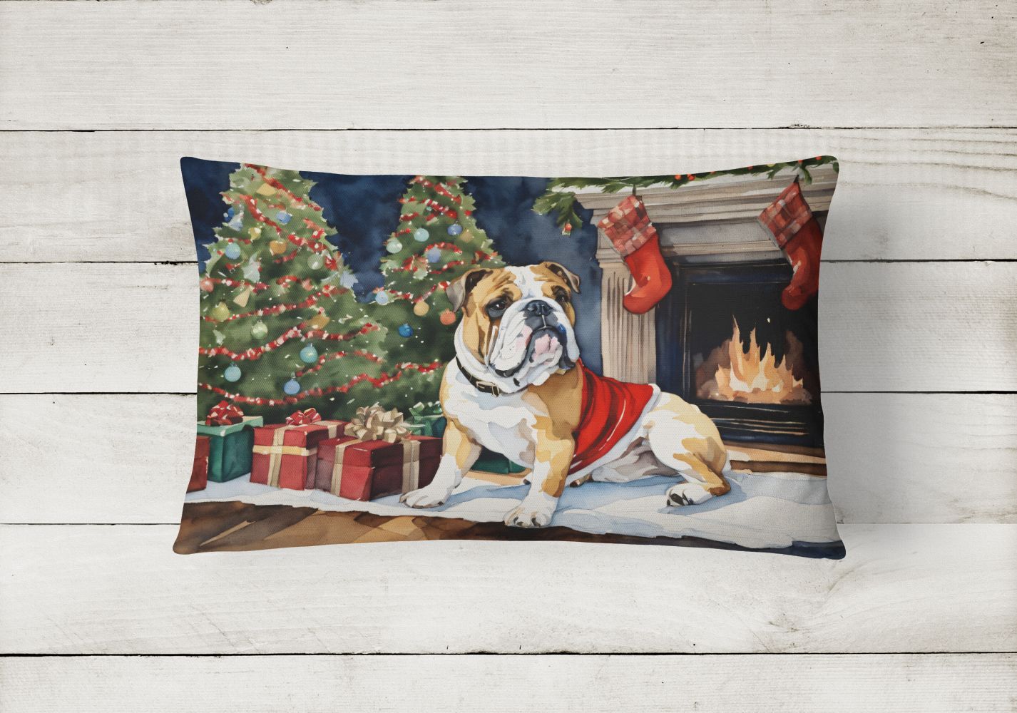 Waiting on Christmas Throw Pillow Throw Pillow for Indoor Couch Bed Outdoor Patio Washable, English Bulldog 1304,12Hx16W