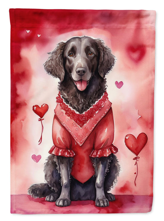Curly-Coated Retriever My Valentine House Flag Large Porch Sleeve Pole Decorative Outside Yard Banner Artwork Wall Hanging, Polyester, House Size, Multicolor