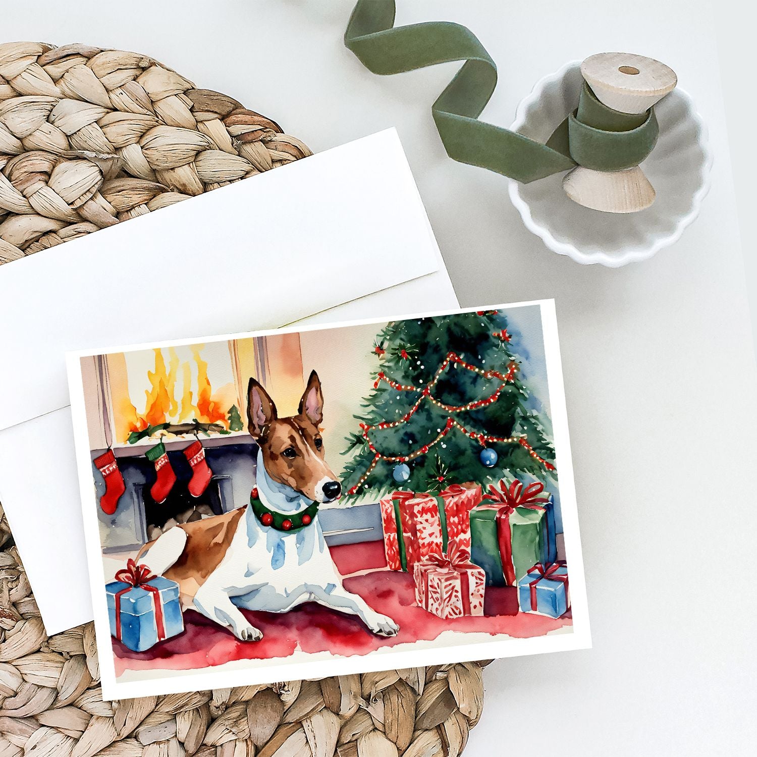 Basenji Christmas Greeting Cards Pack of 8 Blank Cards with Envelopes Whimsical A7 Size 5x7 Blank Note Cards