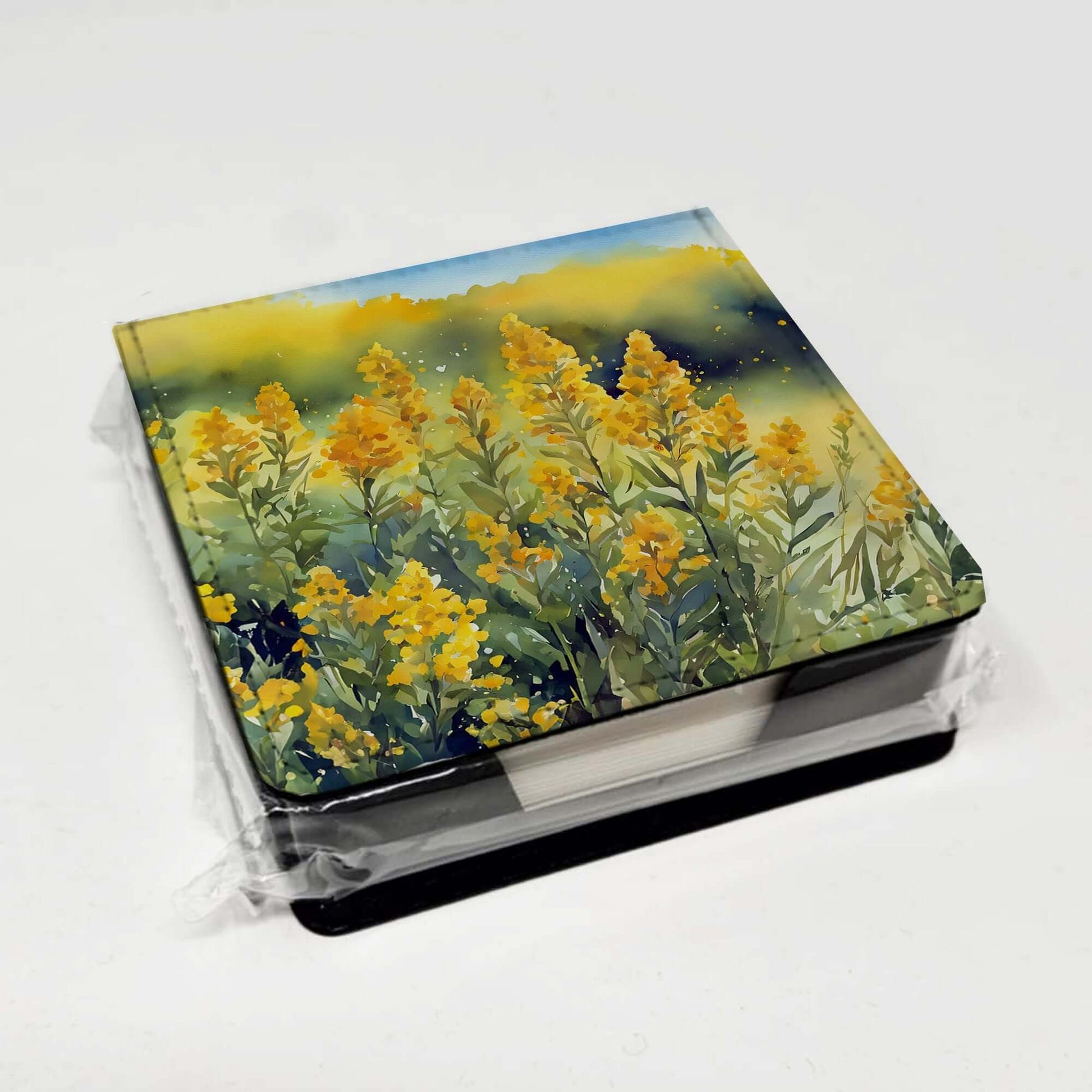 Nebraska Goldenrod in Watercolor PU Leather Note Paper Holder with Artist-Designed Cover, Desk Accessory, Office Gift