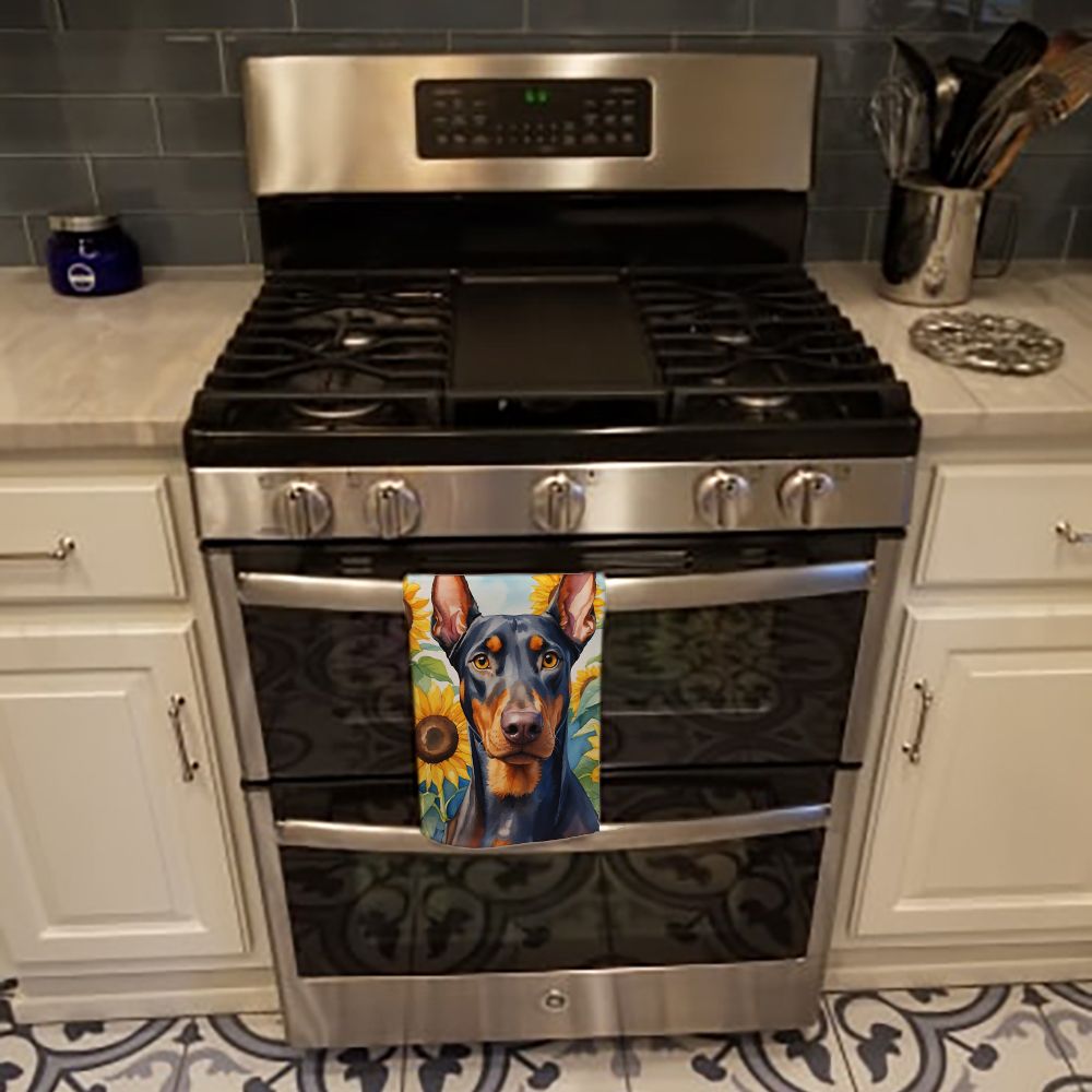 Doberman Pinscher in Sunflowers Kitchen Towel Dish Cloths Guest Hand Towel Decorative Bathroom Towel for Face,Tea, Dishcloth, Kitchen and Bath