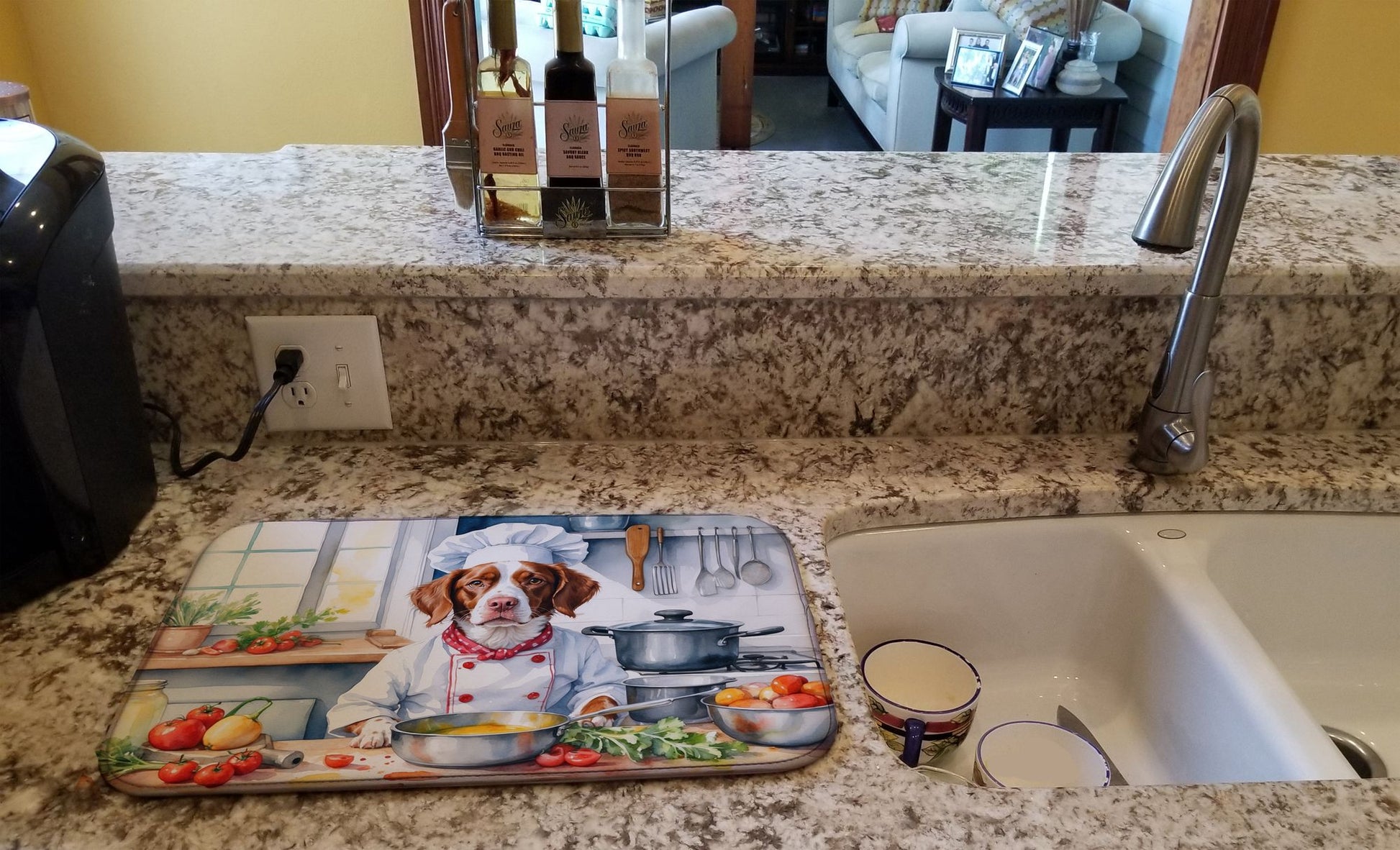 Brittany Spaniel The Chef Dish Drying Mat Absorbent Dish Drying Mat Pad for Kitchen Counter Dish Drainer Mat for Countertop, 14 x 21", Multicolor