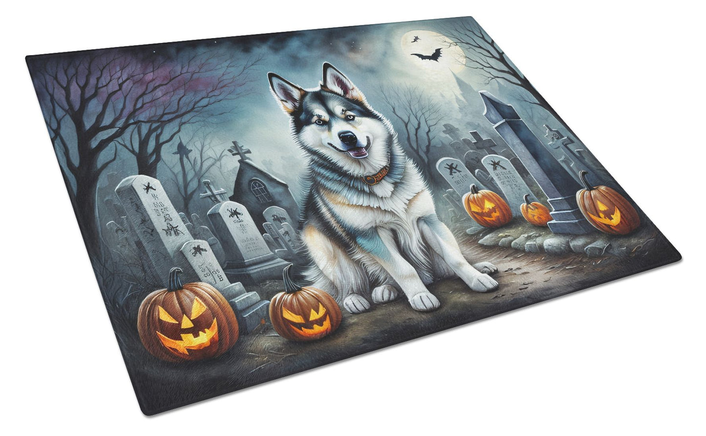 NEW Alaskan Malamute Spooky Halloween Glass Cutting Board Decorative Tempered Glass Kitchen Cutting and Serving Board Large Size Chopping Board