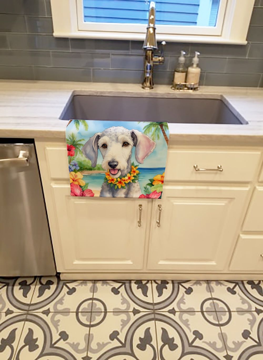 Bedlington Terrier Luau Kitchen Towel Dish Cloths Guest Hand Towel Decorative Bathroom Towel for Face,Tea, Dishcloth, Kitchen and Bath
