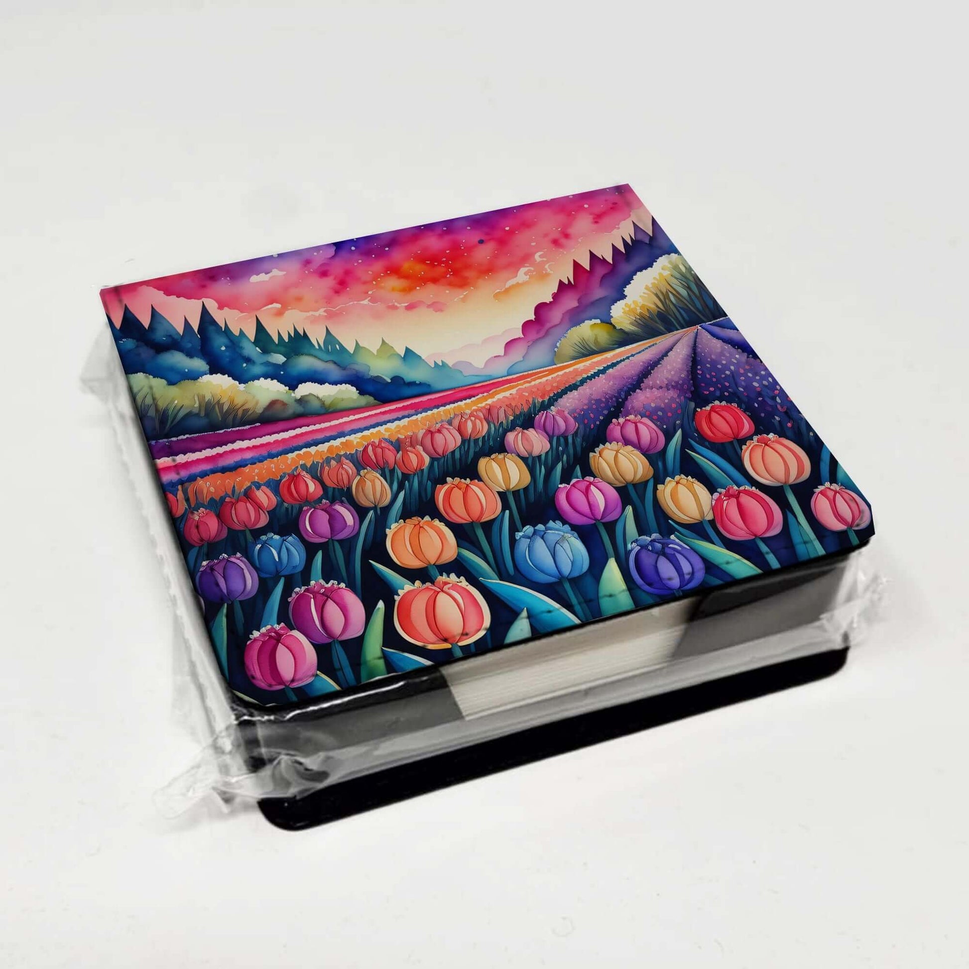 Colorful Hyacinths PU Leather Note Paper Holder with Artist-Designed Cover, Desk Accessory, Office Gift