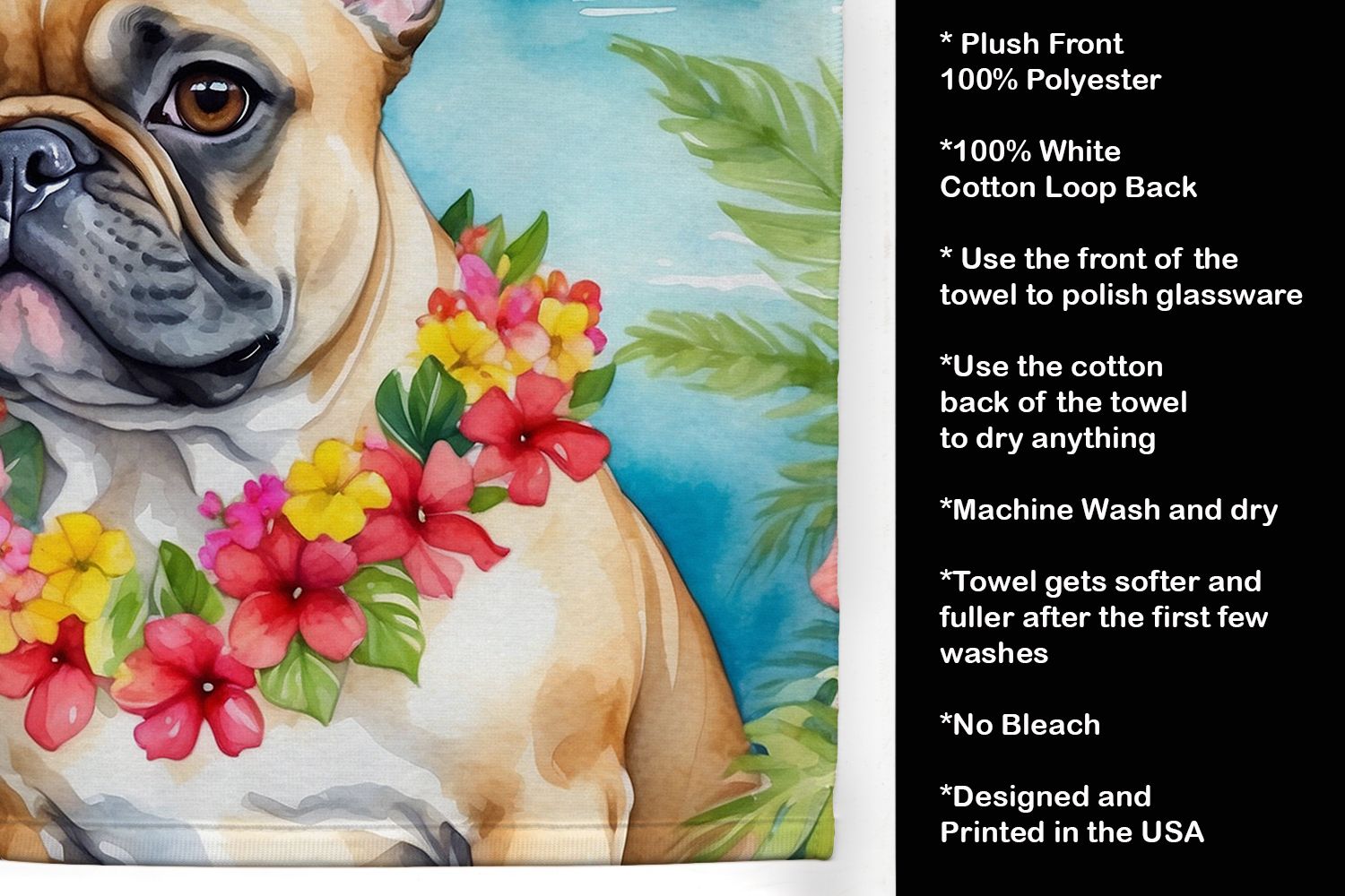 French Bulldog Luau Kitchen Towel Dish Cloths Guest Hand Towel Decorative Bathroom Towel for Face,Tea, Dishcloth, Kitchen and Bath