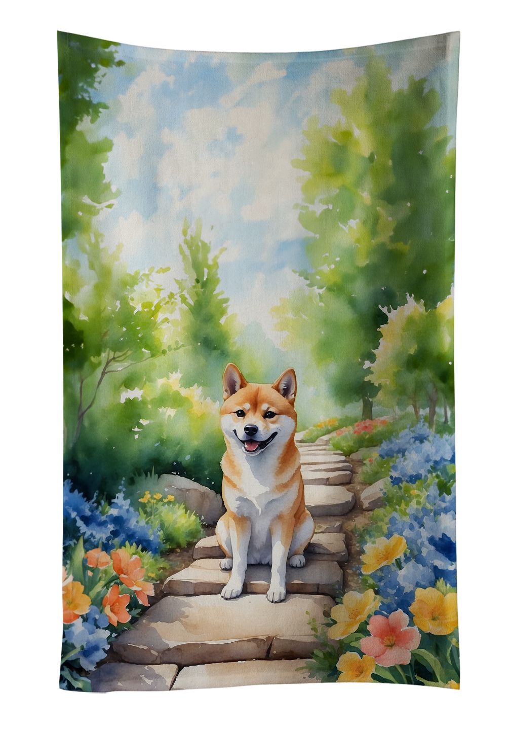 Shiba Inu Spring Path Kitchen Towel Dish Cloths Guest Hand Towel Decorative Bathroom Towel for Face,Tea, Dishcloth, Kitchen and Bath