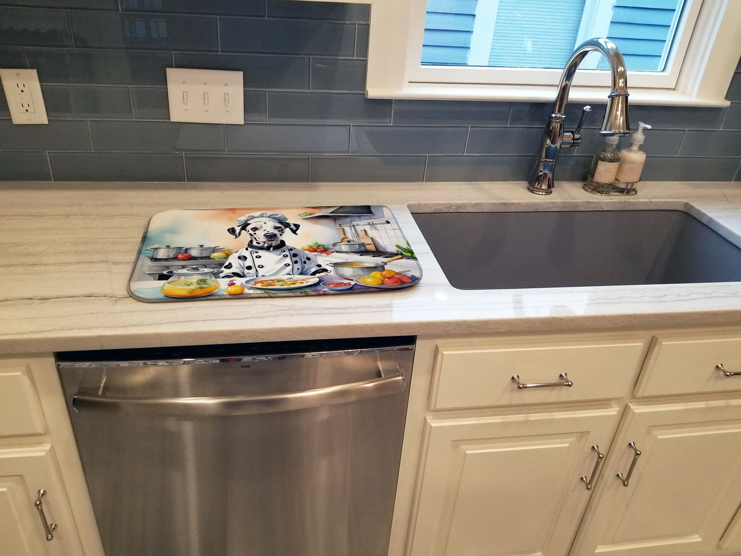 Dalmatian The Chef Dish Drying Mat Absorbent Dish Drying Mat Pad for Kitchen Counter Dish Drainer Mat for Countertop, 14 x 21", Multicolor