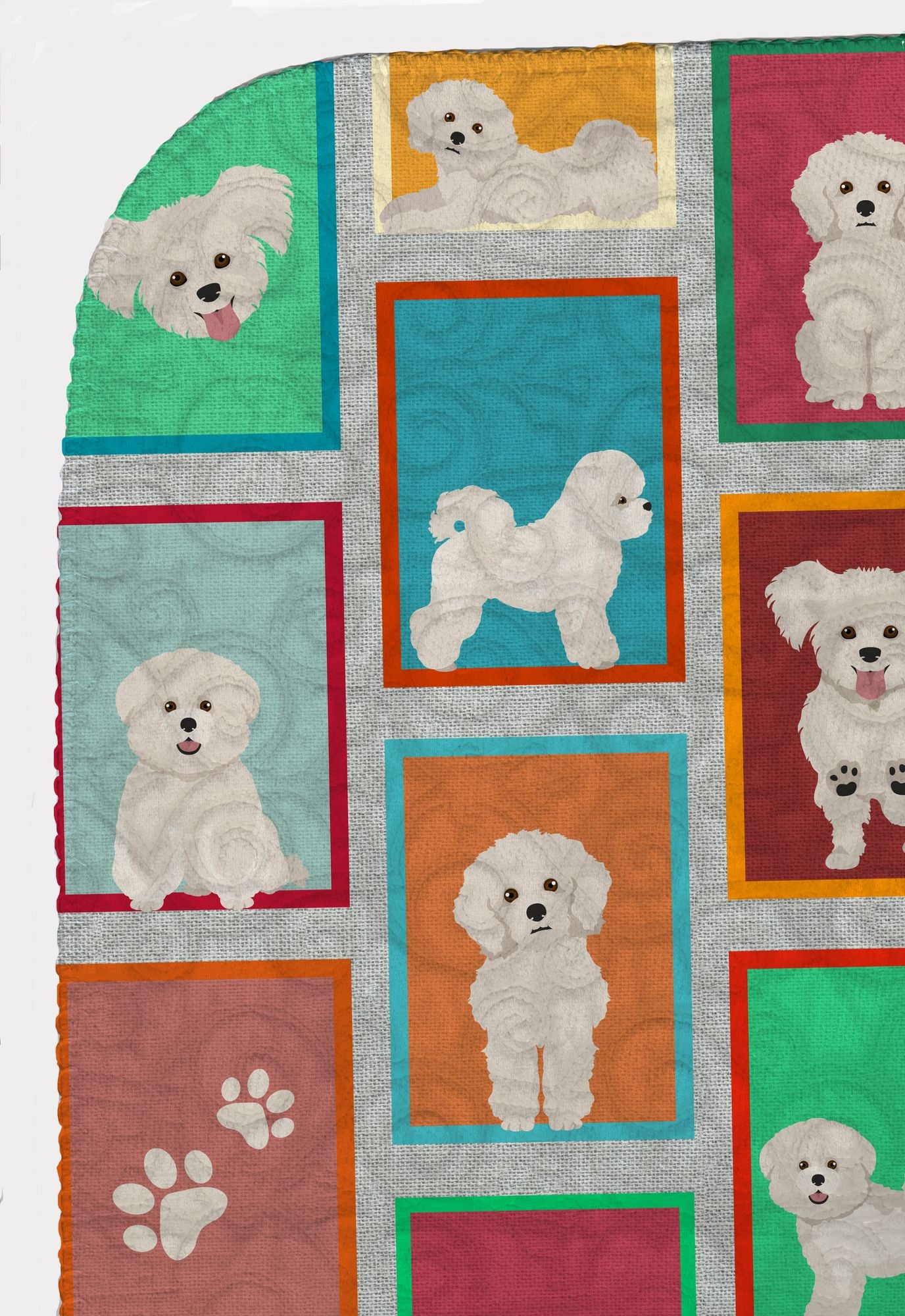 Lots of Bichon Frise Quilted Blanket 50x60 Artwork Pattern Quilted Throw Blanket for Bed, Couch, Sofa, Soft and Lightweight